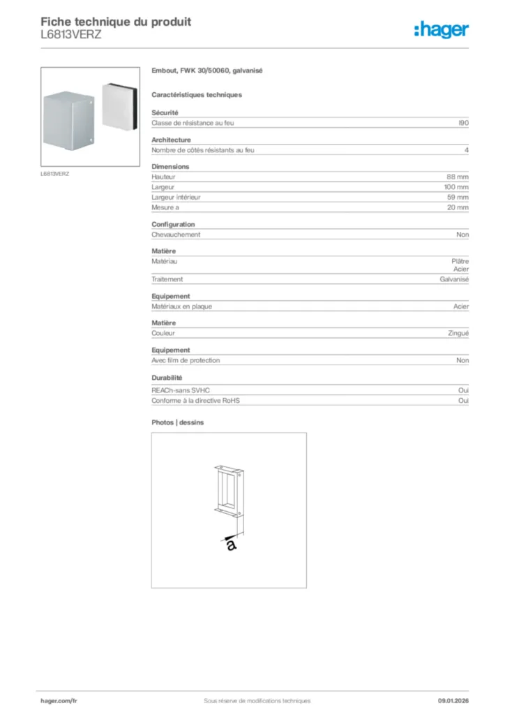 Image Hager Fiche technique du produit L6813VERZ | Hager France