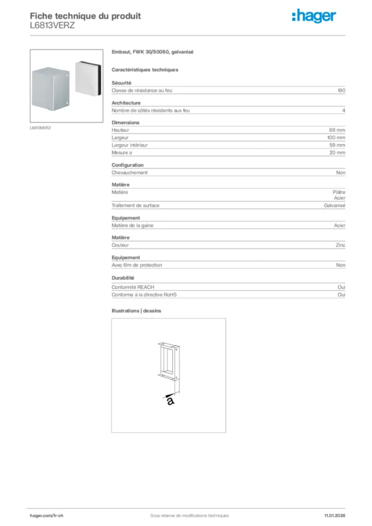 Image Hager Fiche technique du produit L6813VERZ | Hager Suisse