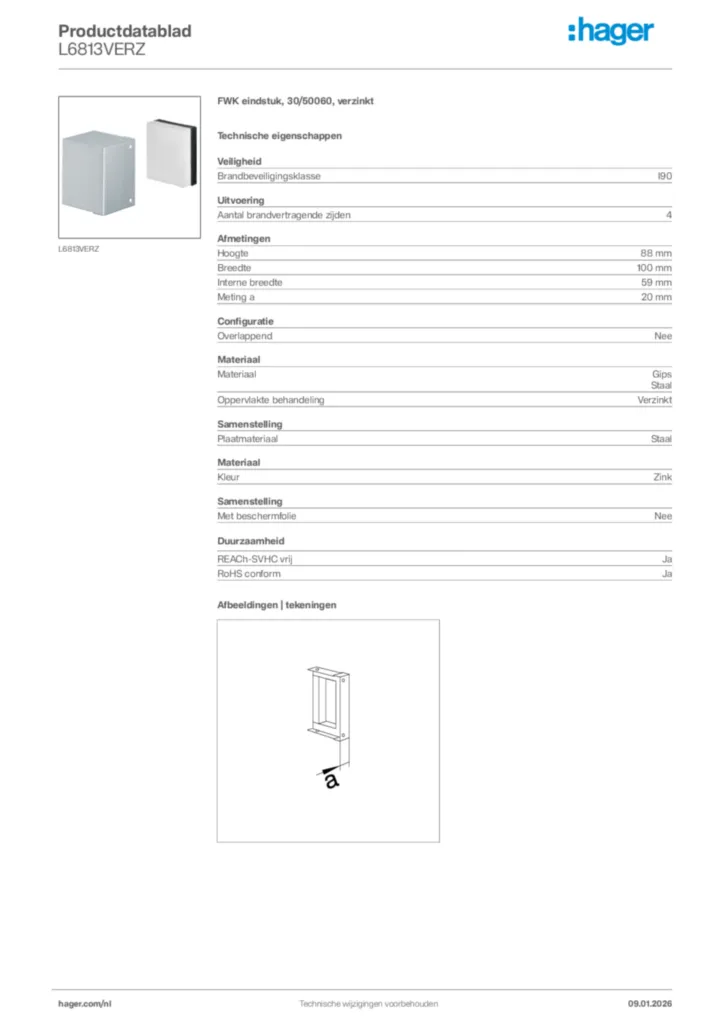 Afbeelding Hager Productdatablad L6813VERZ | Hager Nederland