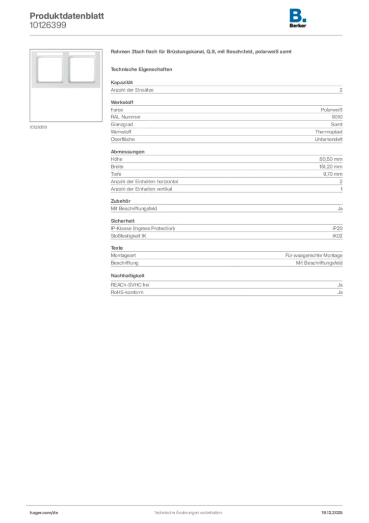 Bild Berker Produktdatenblatt 10126399 | Hager Deutschland