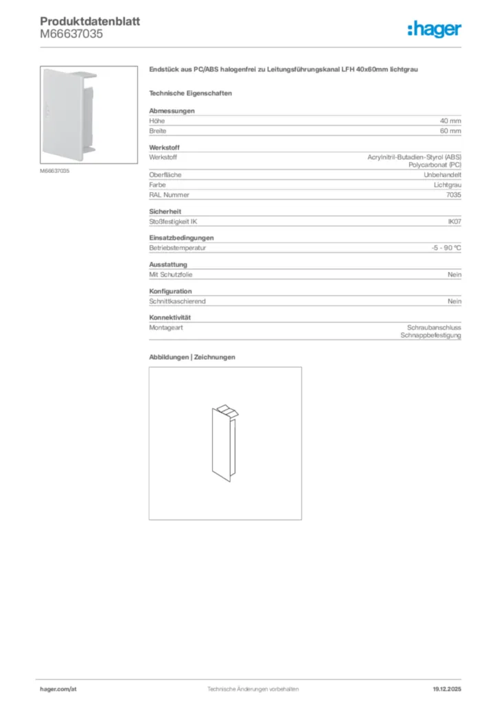 Bild Hager Produktdatenblatt M66637035 | Hager Deutschland