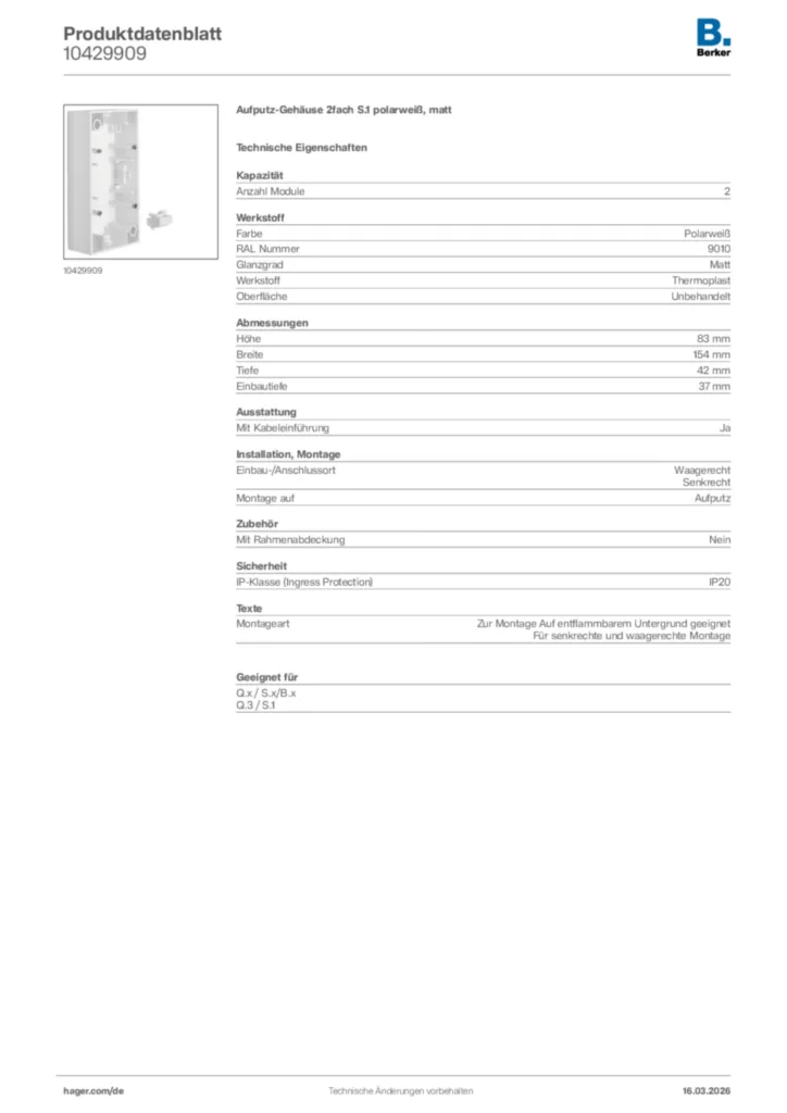 Bild Berker Produktdatenblatt 10429909 | Hager Deutschland