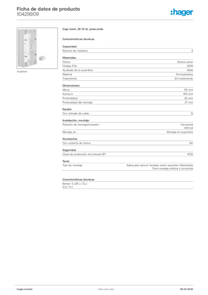 Imagen Hager Ficha de datos de producto 10429909 | Hager España