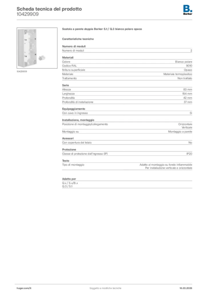 Immagine Berker Scheda tecnica del prodotto 10429909 | Hager Italia