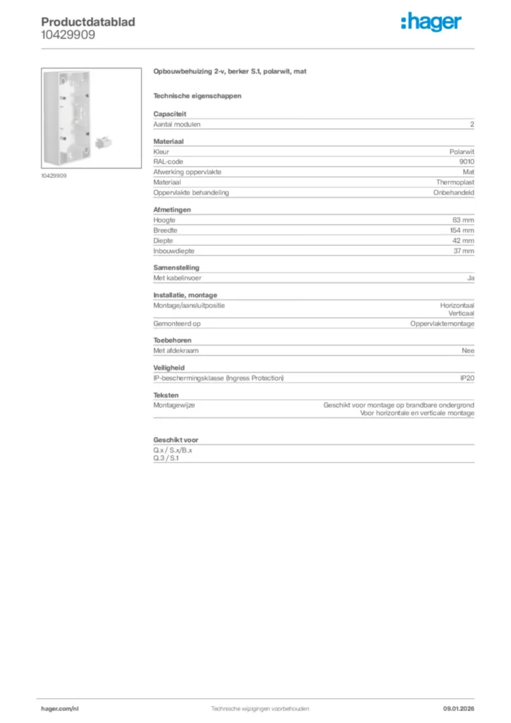 Afbeelding Hager Productdatablad 10429909 | Hager Nederland