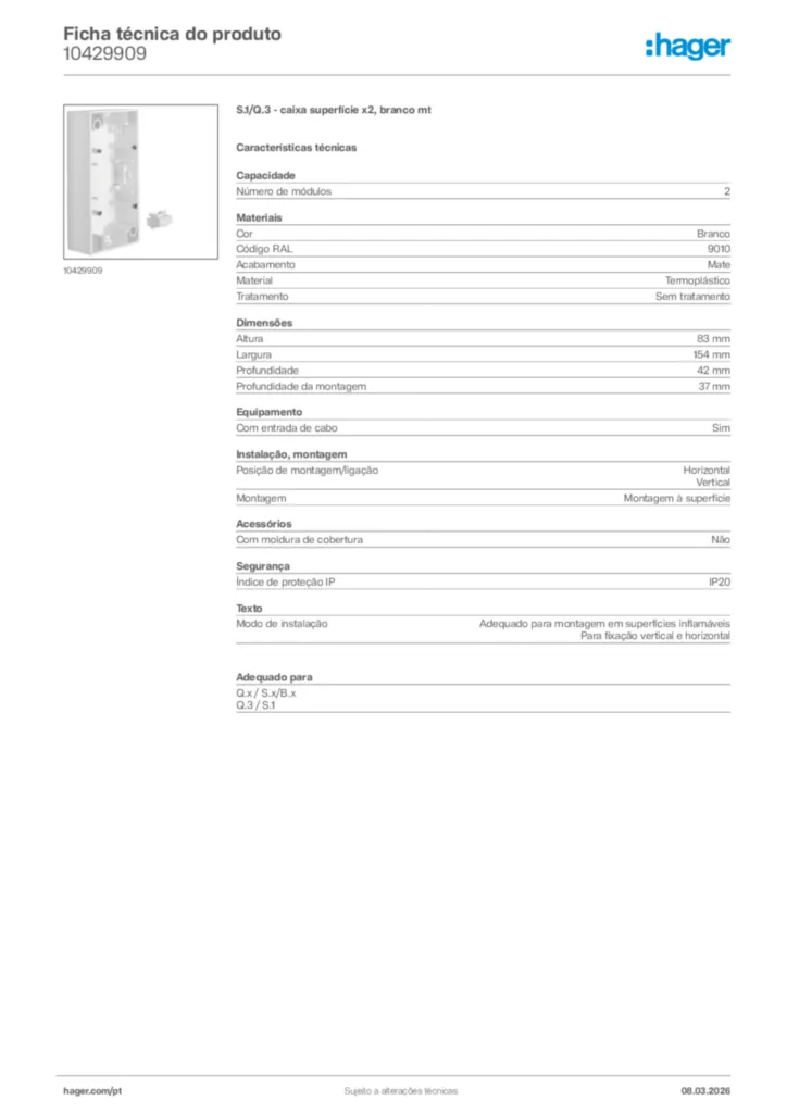 Imagem Hager Ficha técnica do produto 10429909 | Hager Portugal