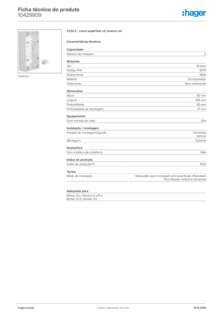 Imagem Hager Ficha técnica do produto 10429909 | Hager Portugal