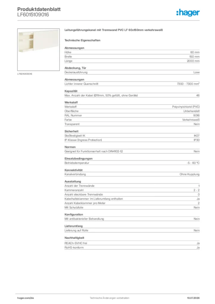 Bild Hager Produktdatenblatt LF6015109016 | Hager Deutschland