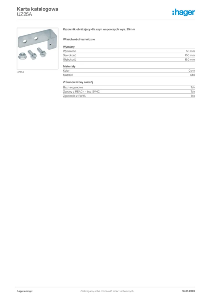 Zdjęcie Hager Karta katalogowa UZ25A | Hager Polska