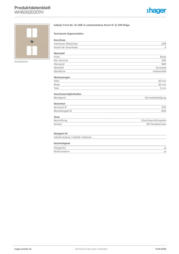 Bild Hager Produktdatenblatt WH50820207H | Hager Schweiz