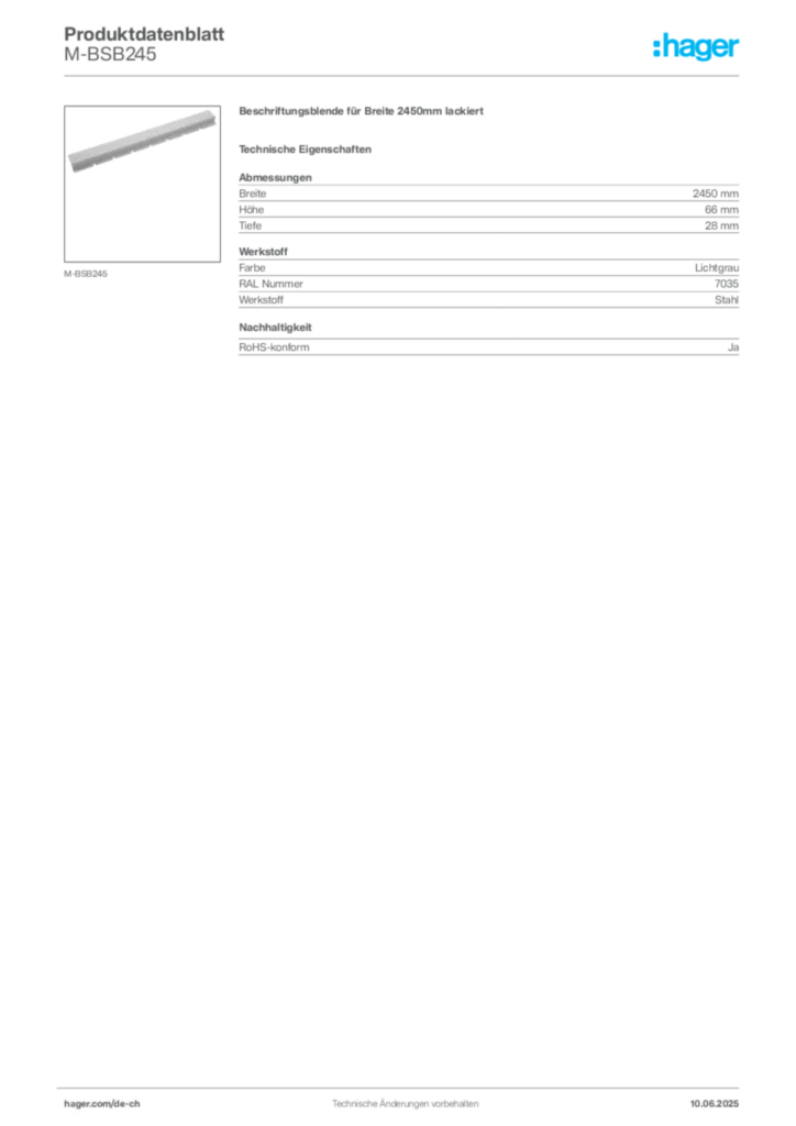 Bild Hager Produktdatenblatt M-BSB245 | Hager Schweiz