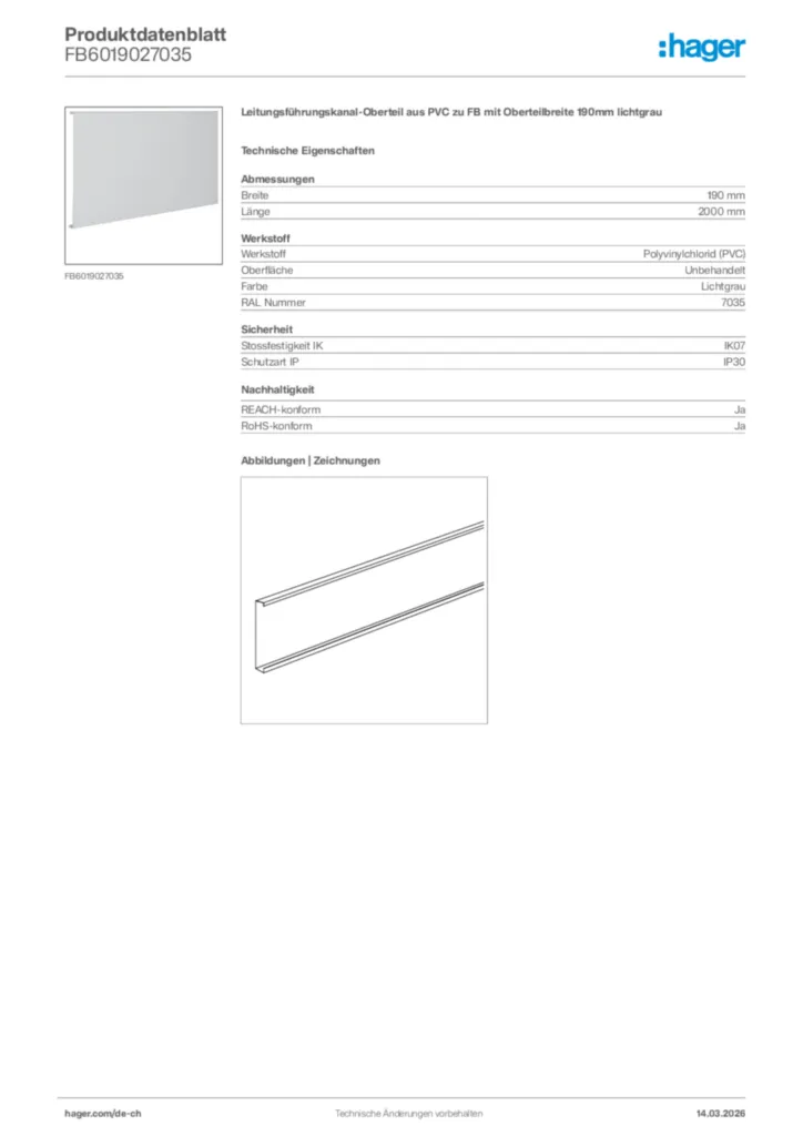 Bild Hager Produktdatenblatt FB6019027035 | Hager Schweiz