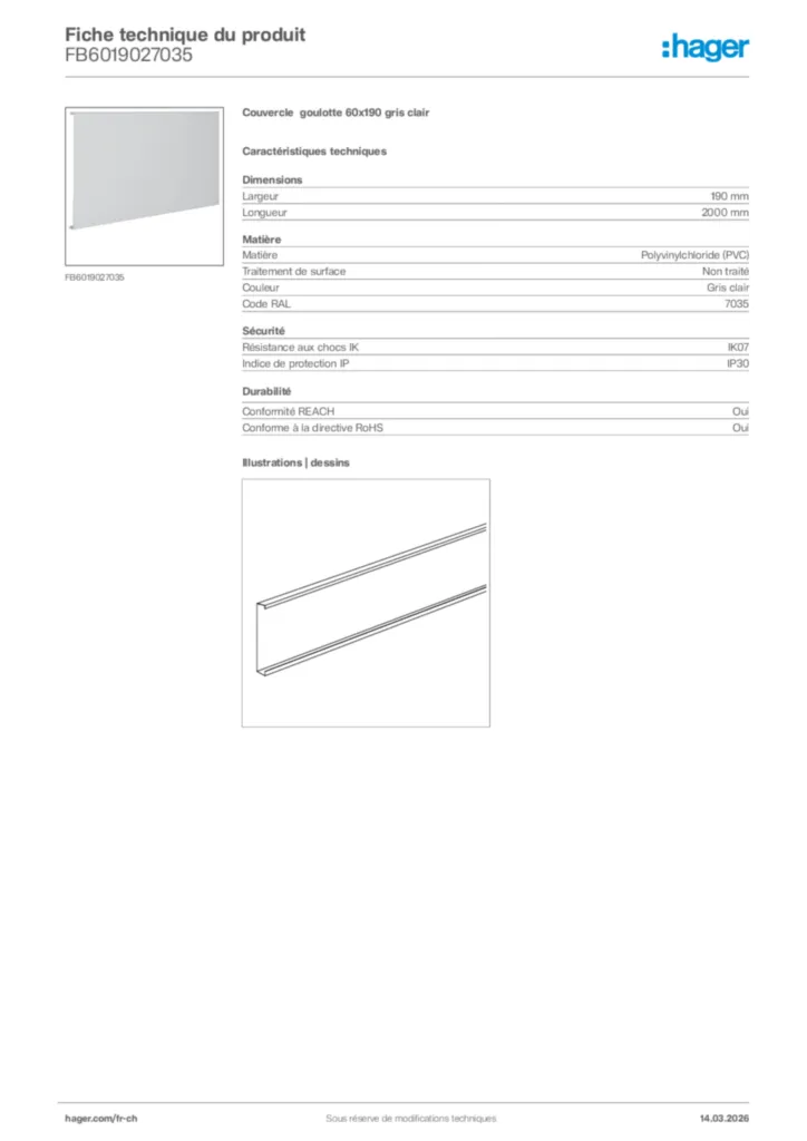 Image Hager Fiche technique du produit FB6019027035 | Hager Suisse