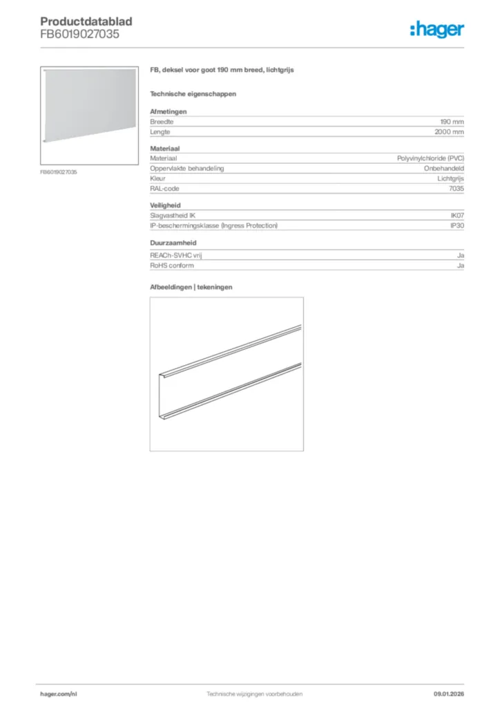Afbeelding Hager Productdatablad FB6019027035 | Hager Nederland