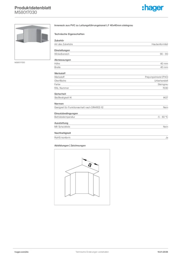 Bild Hager Produktdatenblatt M58017030 | Hager Deutschland