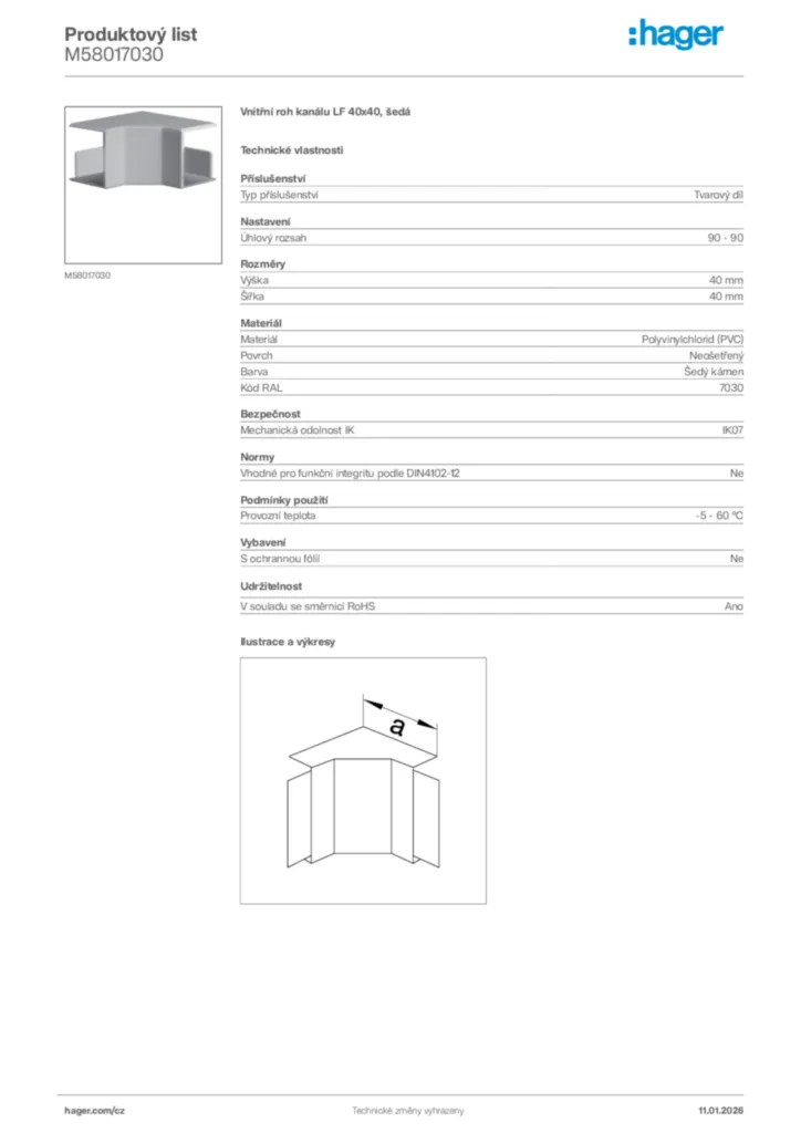 Obrázek Hager Product data sheet M58017030 | Hager