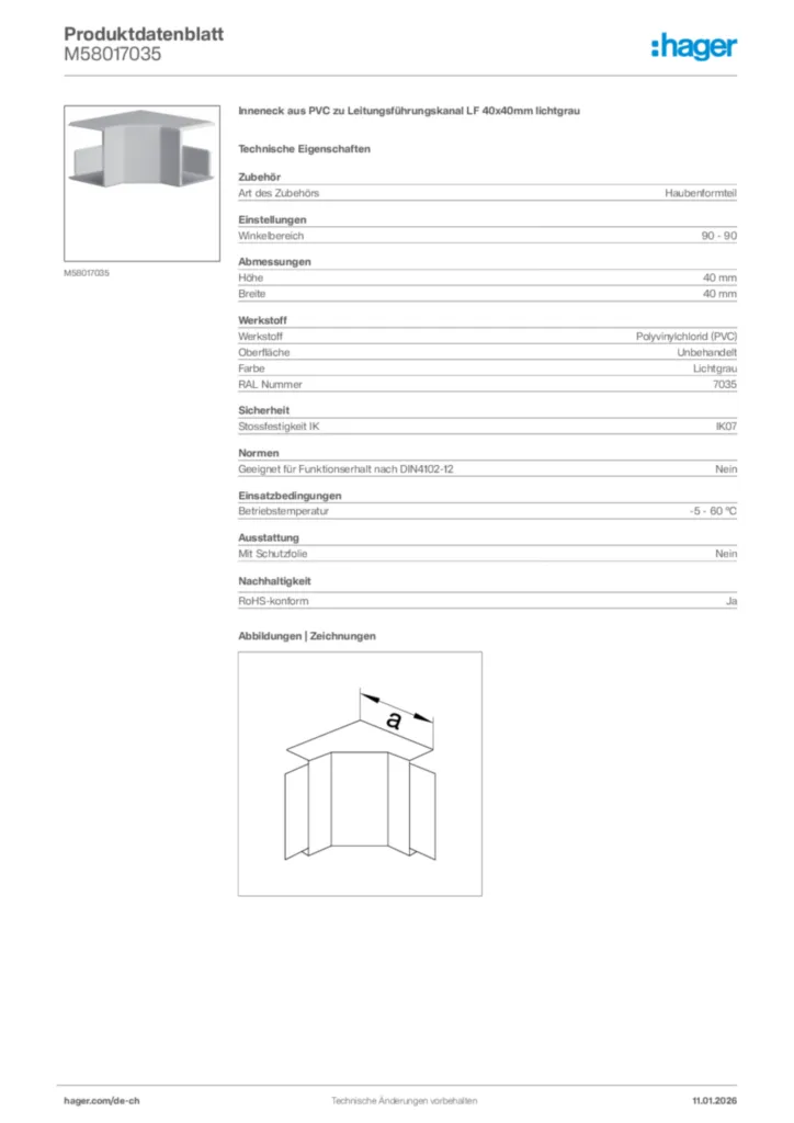 Bild Hager Produktdatenblatt M58017035 | Hager Schweiz