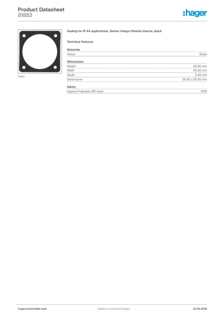 Image Hager Product data sheet 81853  | Hager