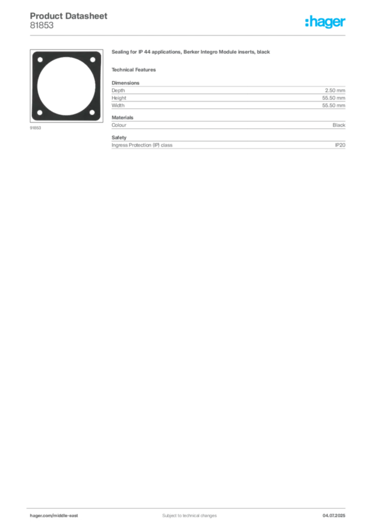 Image Hager Product data sheet 81853  | Hager