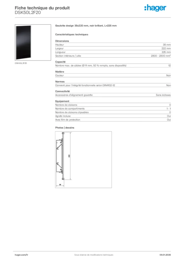 Image Hager Fiche technique du produit DSK50L2F20 | Hager France