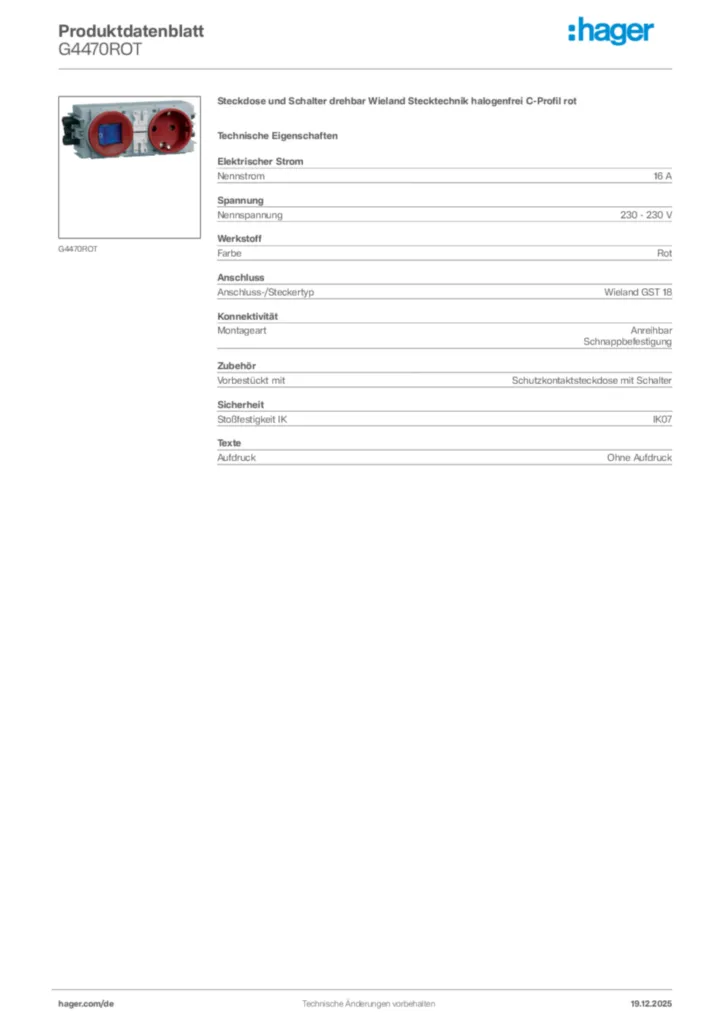 Bild Hager Produktdatenblatt G4470ROT | Hager Deutschland