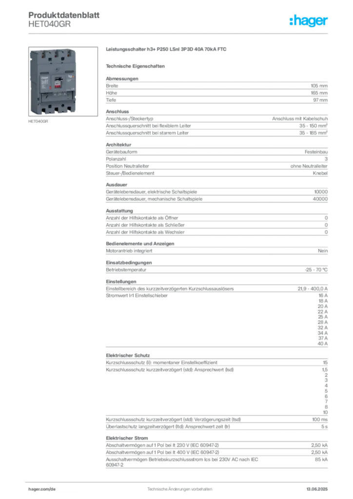 Bild Hager Produktdatenblatt HET040GR | Hager Deutschland