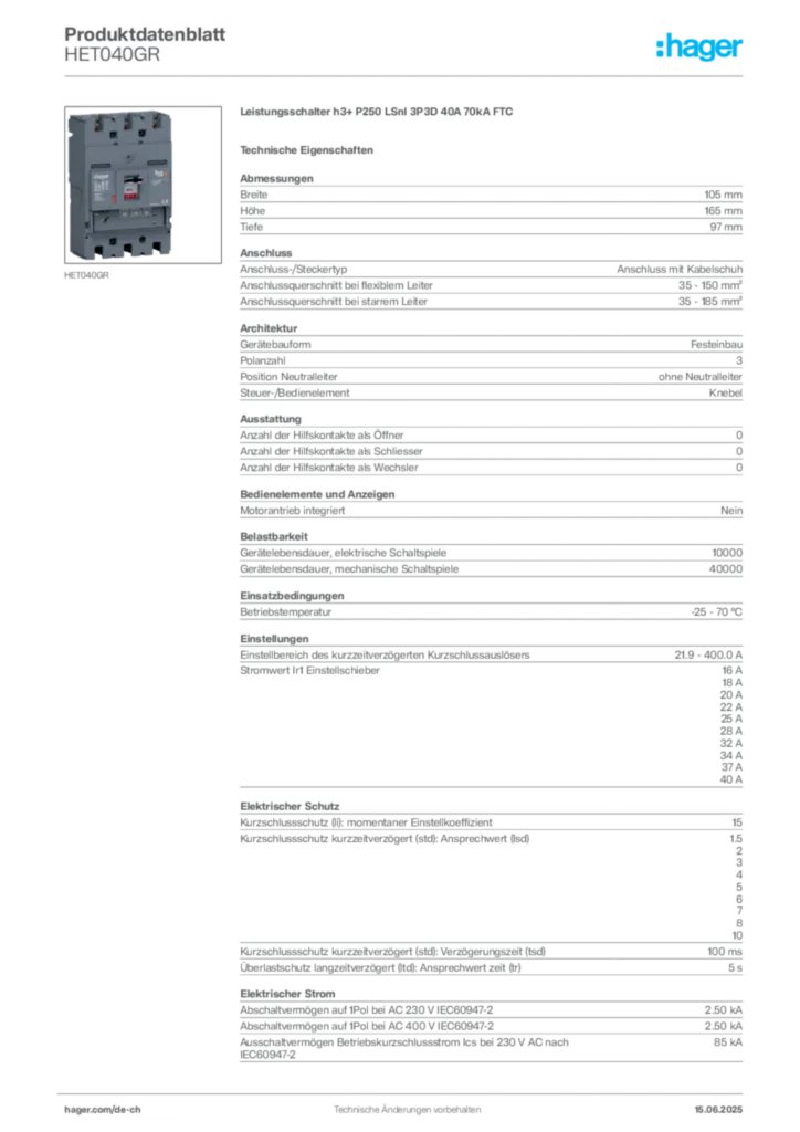 Bild Hager Produktdatenblatt HET040GR | Hager Schweiz