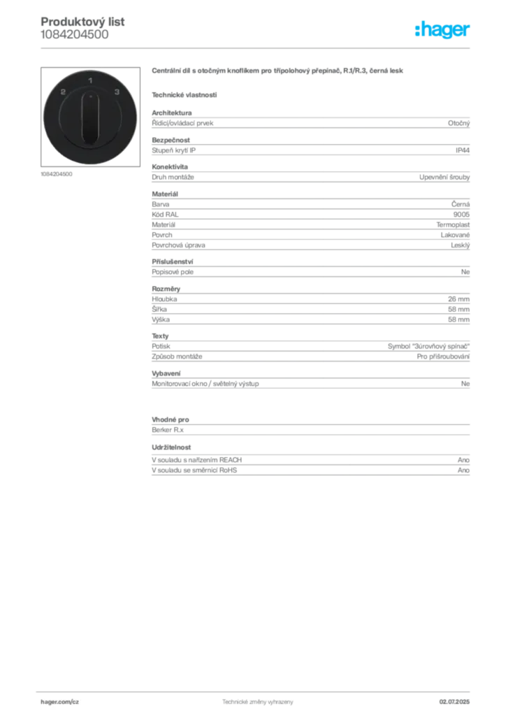 Obrázek Hager Produktový list 1084204500 | Hager