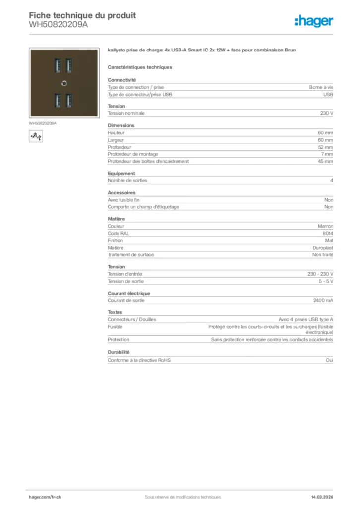 Image Hager Fiche technique du produit WH50820209A | Hager Suisse