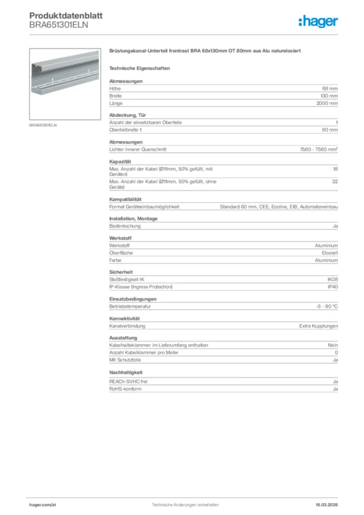Bild Hager Produktdatenblatt BRA651301ELN | Hager Deutschland