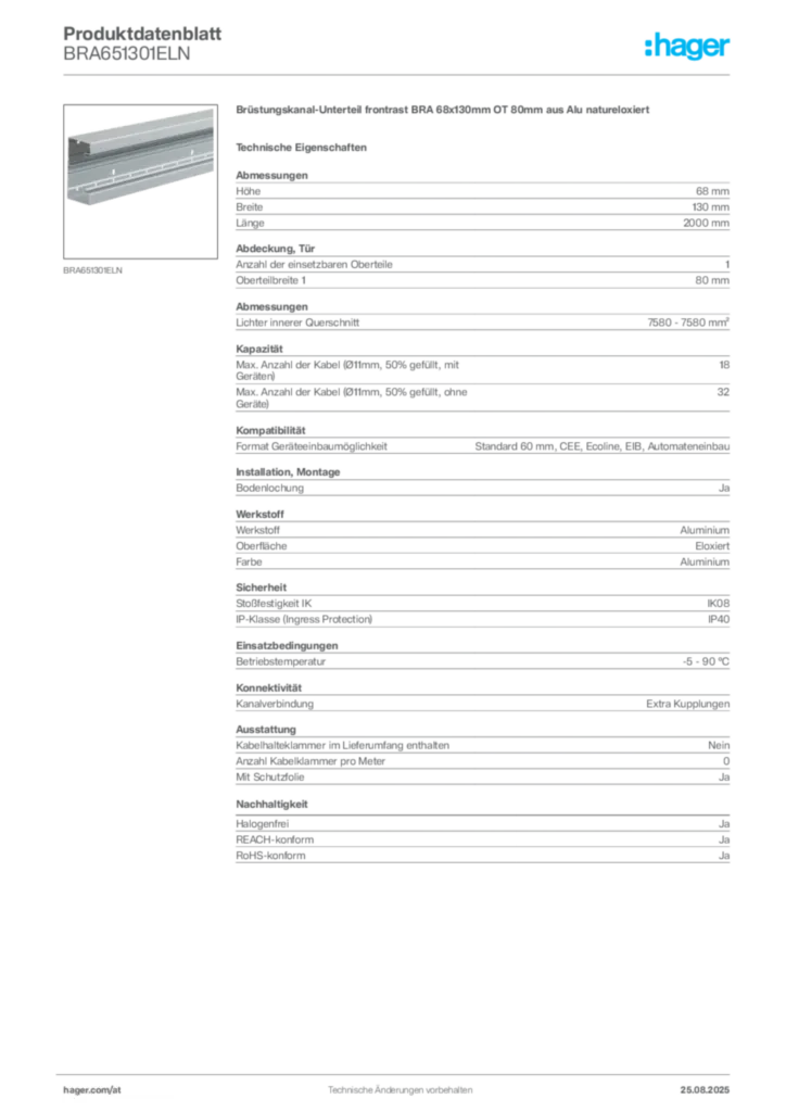 Bild Hager Produktdatenblatt BRA651301ELN | Hager Deutschland