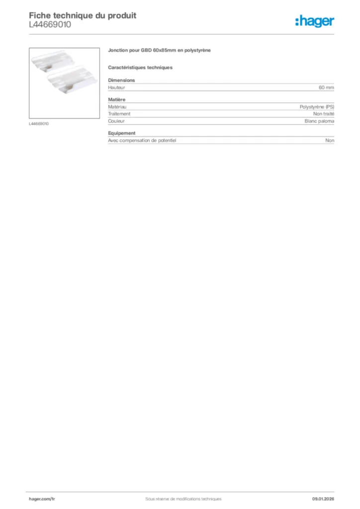 Image Hager Fiche technique du produit L44669010 | Hager France
