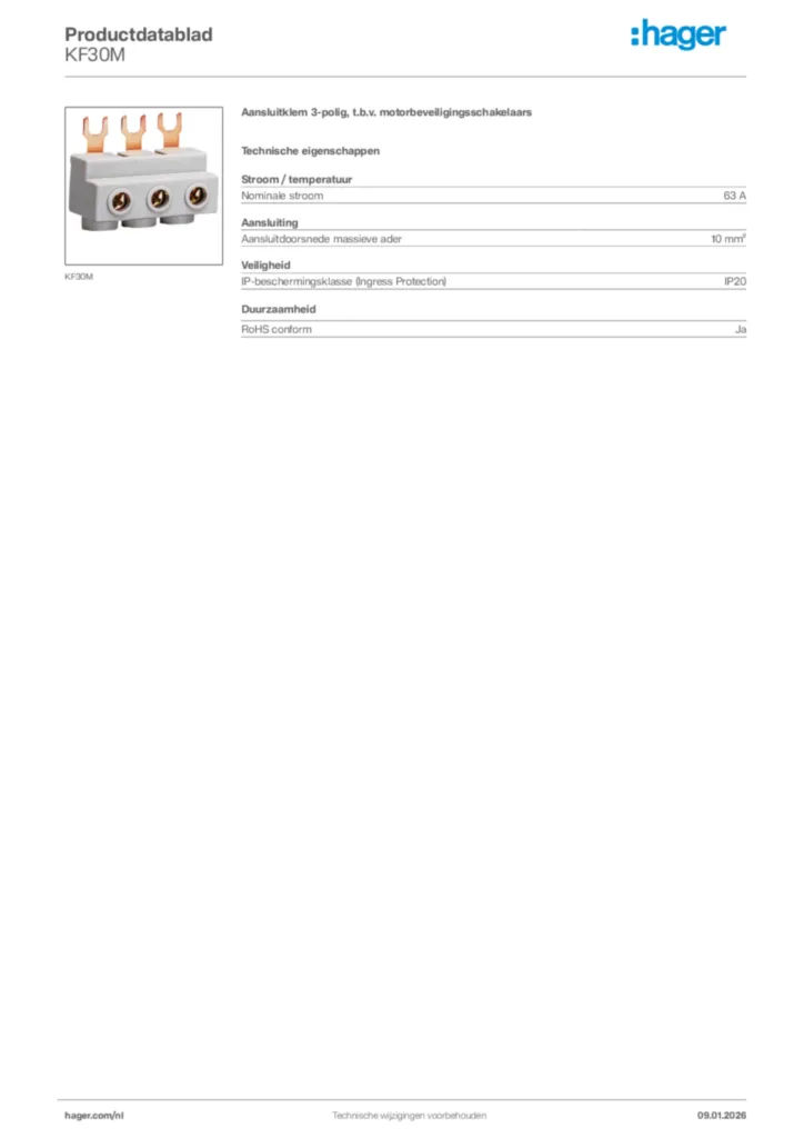 Afbeelding Hager Productdatablad KF30M | Hager Nederland