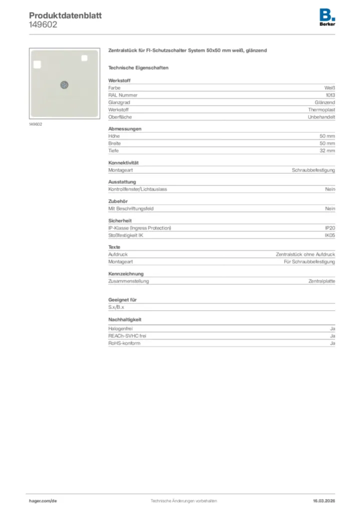 Bild Berker Produktdatenblatt 149602 | Hager Deutschland