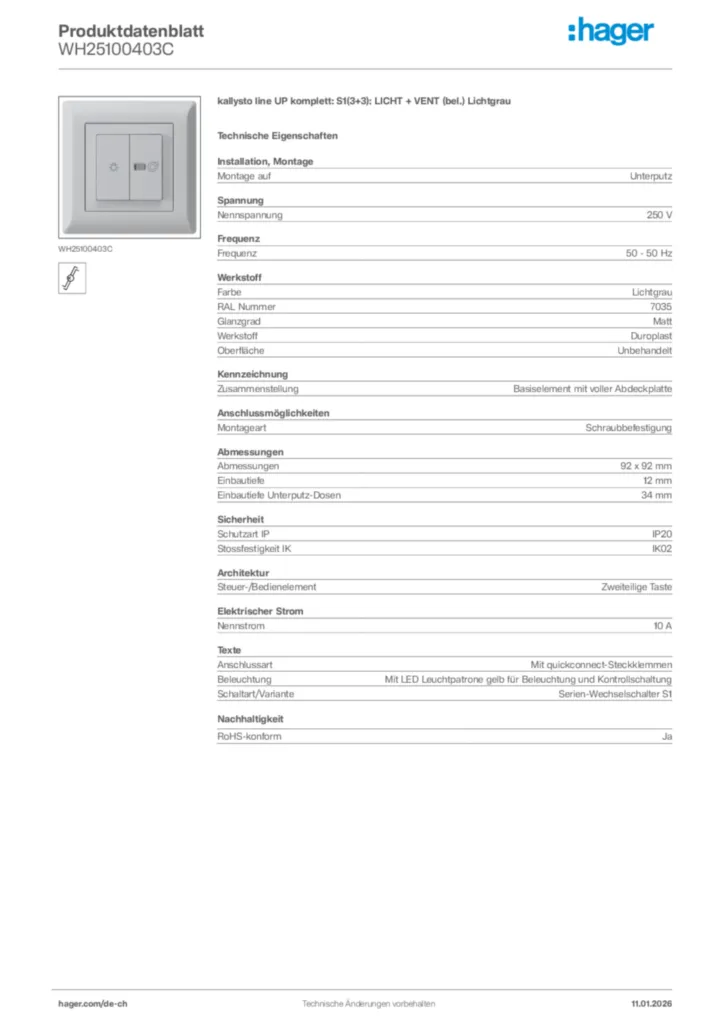 Bild Hager Produktdatenblatt WH25100403C | Hager Schweiz