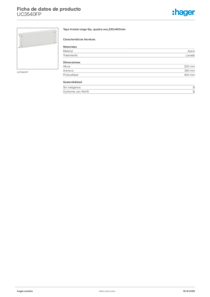 Imagen Hager Ficha de datos de producto UC3540FP | Hager España