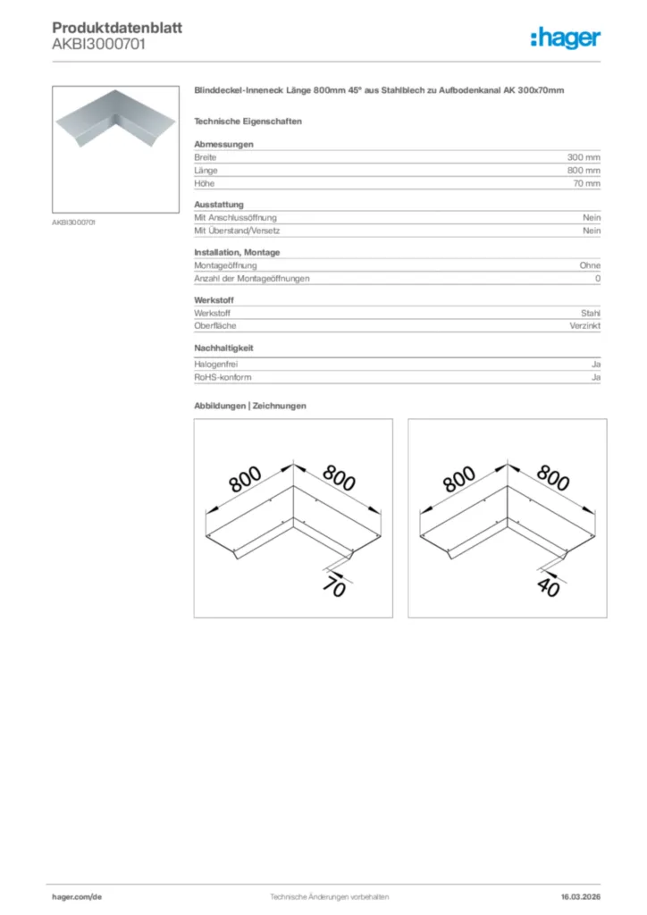 Bild Hager Produktdatenblatt AKBI3000701 | Hager Deutschland
