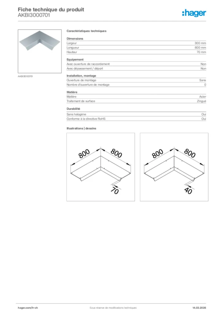Image Hager Fiche technique du produit AKBI3000701 | Hager Suisse