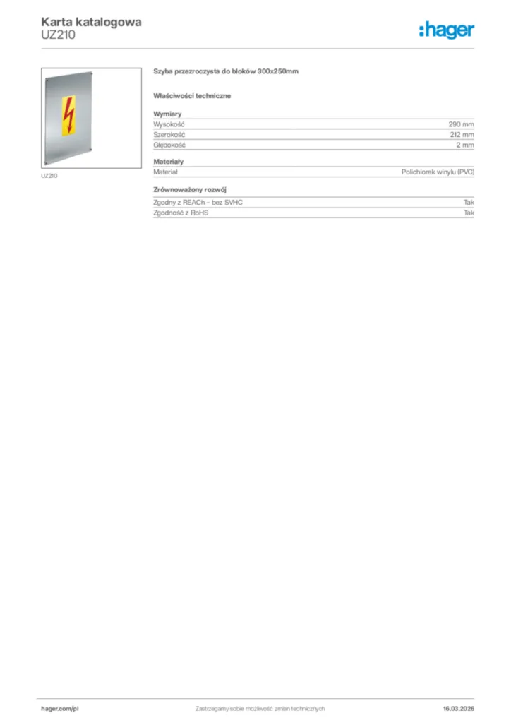 Zdjęcie Hager Karta katalogowa UZ210 | Hager Polska