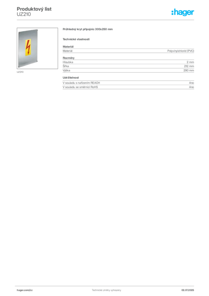 Obrázek Hager Produktový list UZ210 | Hager