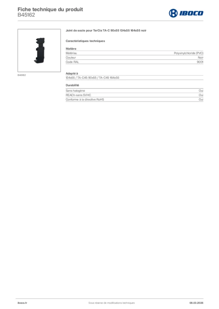 Image Iboco Fiche technique du produit B45162 | Hager France