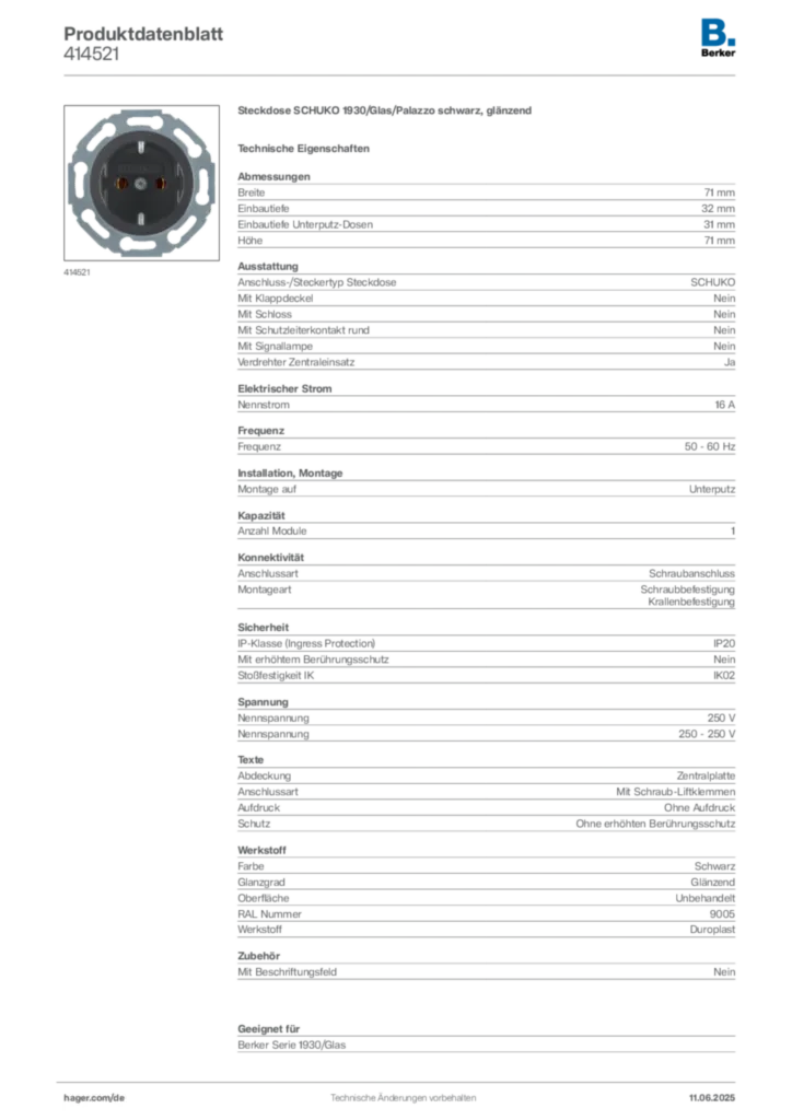 Bild Berker Produktdatenblatt 414521 | Hager Deutschland