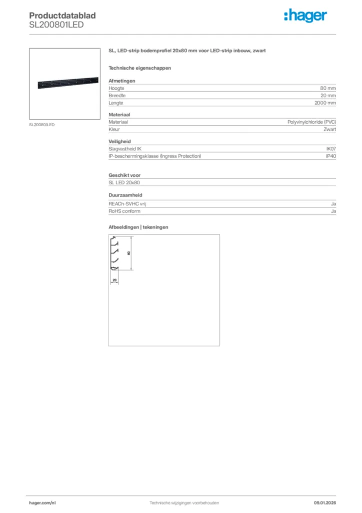 Afbeelding Hager Productdatablad SL200801LED | Hager Nederland