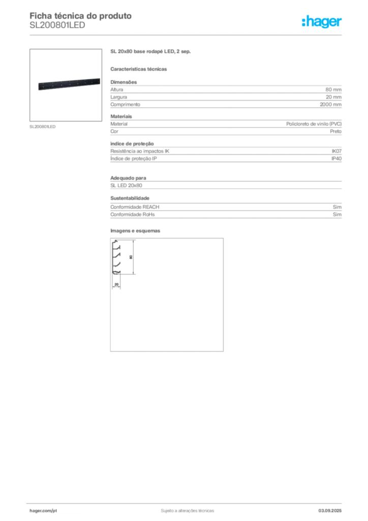 Imagem Hager Ficha técnica do produto SL200801LED | Hager Portugal