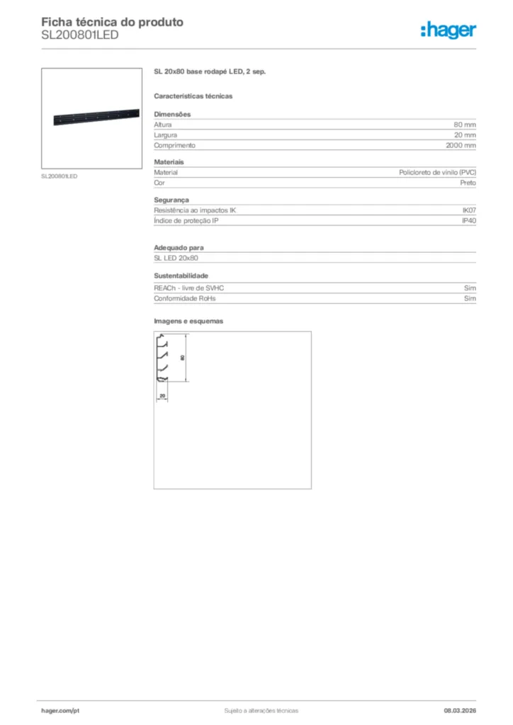 Imagem Hager Ficha técnica do produto SL200801LED | Hager Portugal
