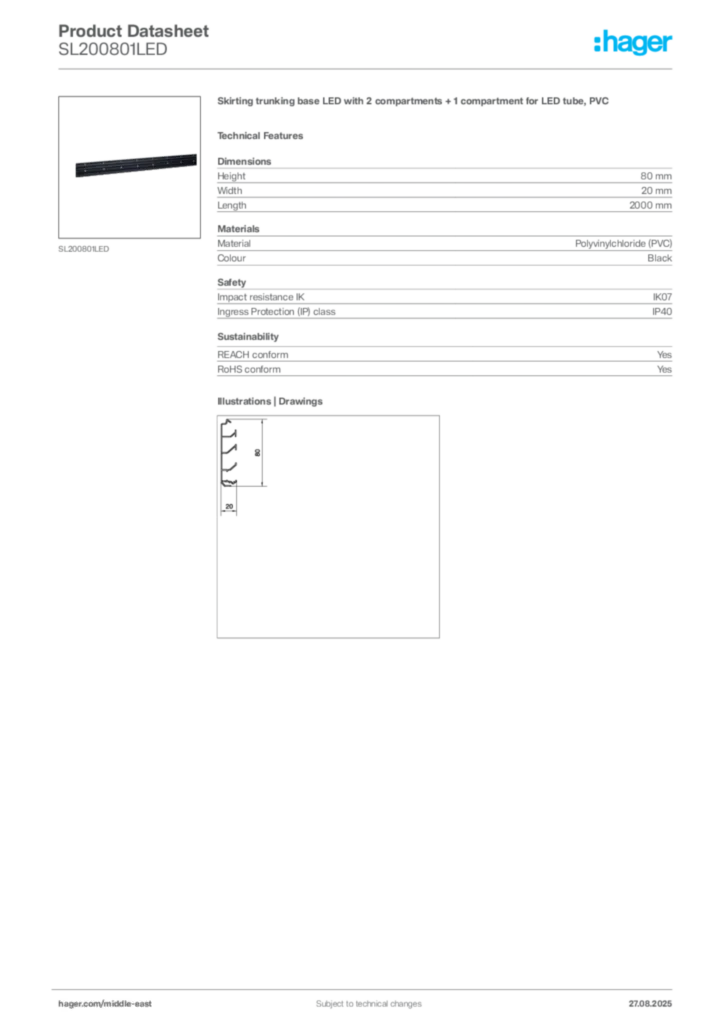 Image Hager Product data sheet SL200801LED  | Hager