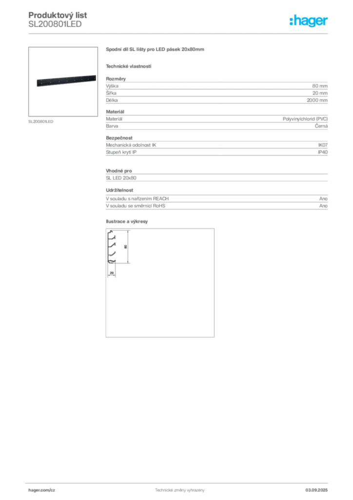 Obrázek Hager Produktový list SL200801LED | Hager