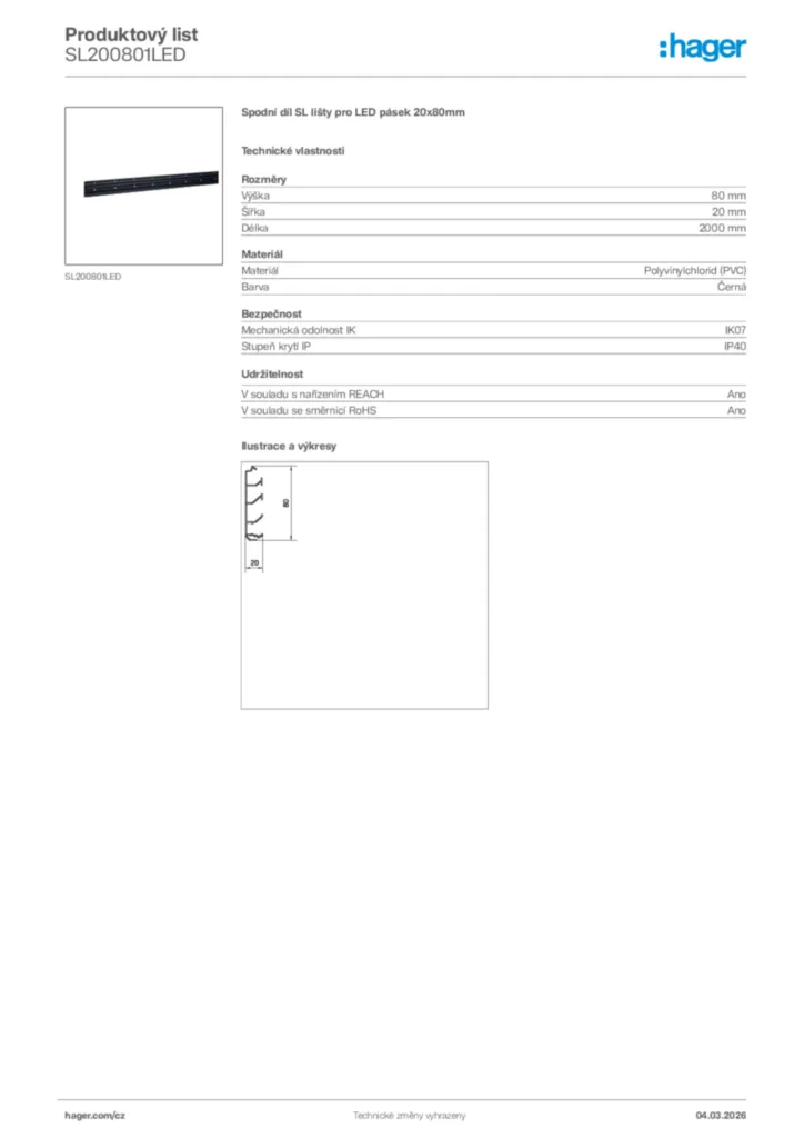 Obrázek Hager Product data sheet SL200801LED | Hager