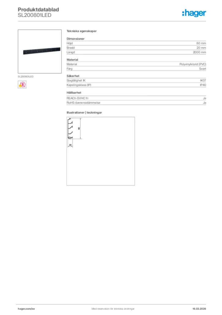 Bild Hager Produktdatablad SL200801LED | Hager Sverige