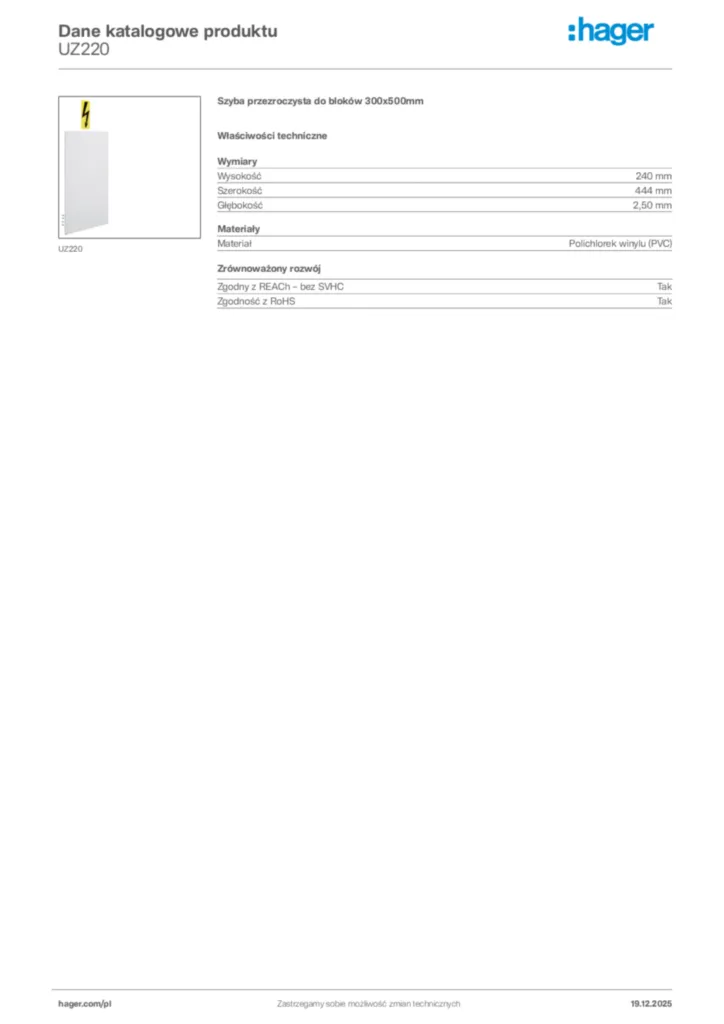 Zdjęcie Hager Karta katalogowa UZ220 | Hager Polska